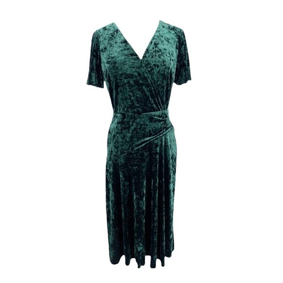 LAUREN RALPH LAUREN Green Crushed Velvet Dress Goth Whimsigoth Elegant Wedding 8 - Picture 1 of 11